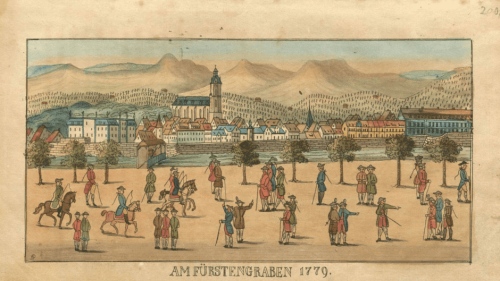 Tuschpinselzeichnung eines unbekannten Künstlers: Am Fürstengraben 1779 (Inv.-Nr.: 2016/10)