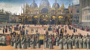 Gentile Bellini, Prozession auf dem Markusplatz, um 1496